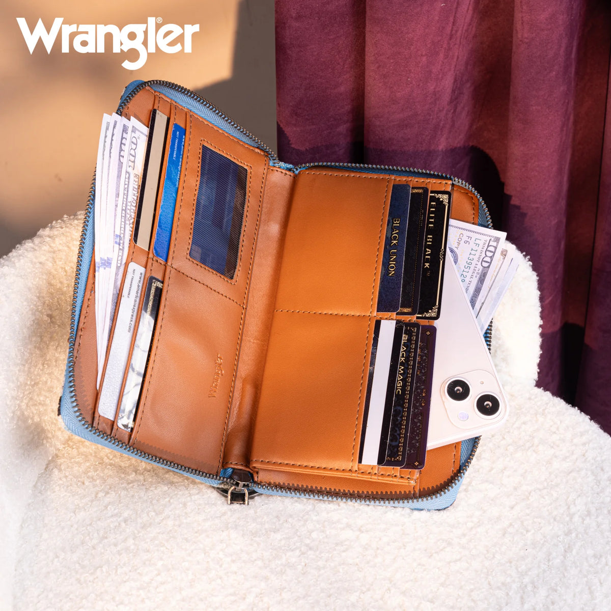 Wrangler Aztec Studded Zip Around Wallet-Multiple Colours