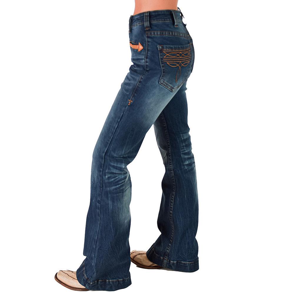 Cowgirl Tuff Women's Western Bootstitch  Trouser Jeans- Medium Wash