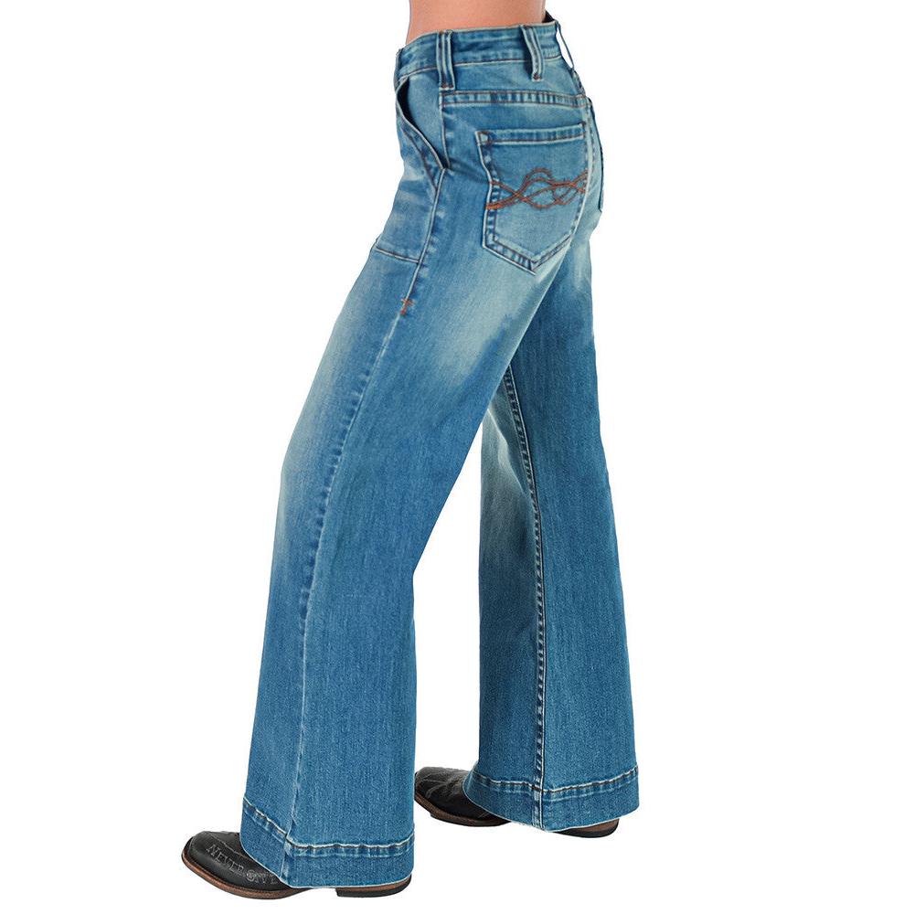 Cowgirl Tuff Women's Rustee DFMI Wide Leg Trouser Jean - Medium Wash
