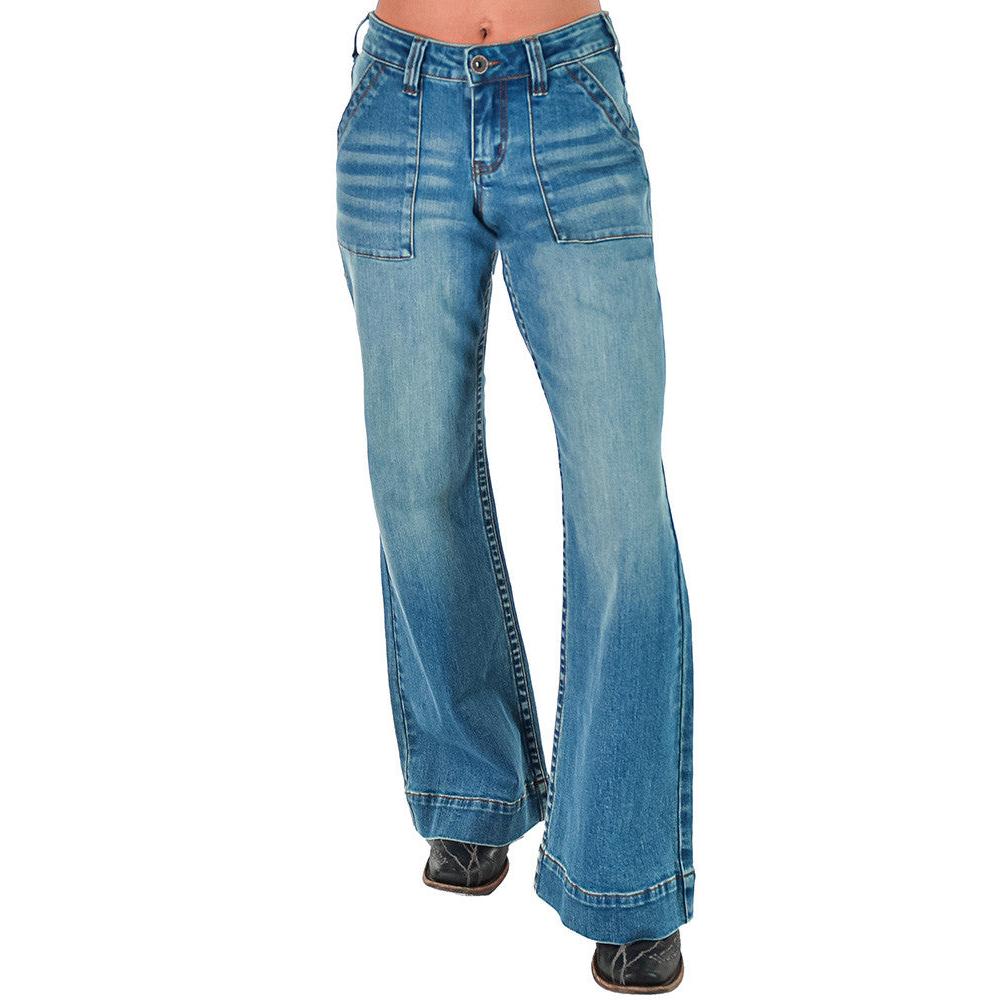 Cowgirl Tuff Women's Rustee DFMI Wide Leg Trouser Jean - Medium Wash