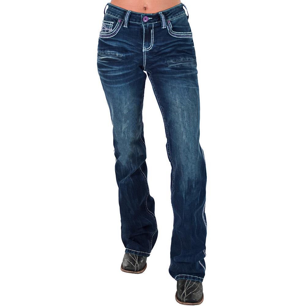Cowgirl Tuff Women's Purple Hurricane Bootcut Jean - Dark Wash