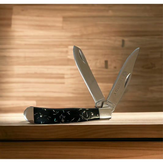 Twisted X Knife Folding Knife Stainless Blade Steel Handle Trapper - Black Fireworks - Irvine Tack & Western Wear