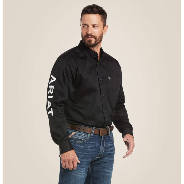 Ariat Men's TM Logo Twill Classic Long Sleeve Shirt - Black & White
