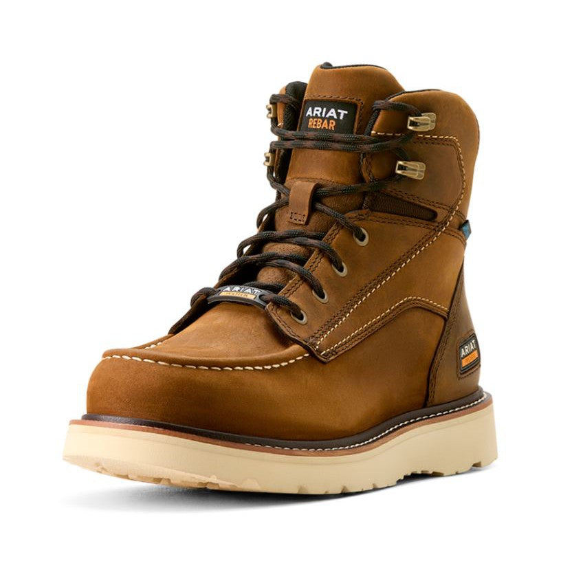 Ariat Men's Rebar Wedge Moc Toe 6 inch Waterproof Work Boot- Distressed Brown - Irvine Tack & Western Wear