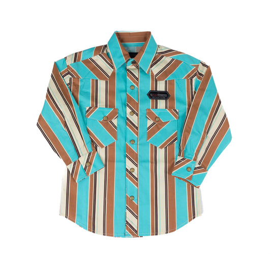 Rock & Roll Boy's Novelty Stripe Printed Long Sleeve Snap Shirt - Teal