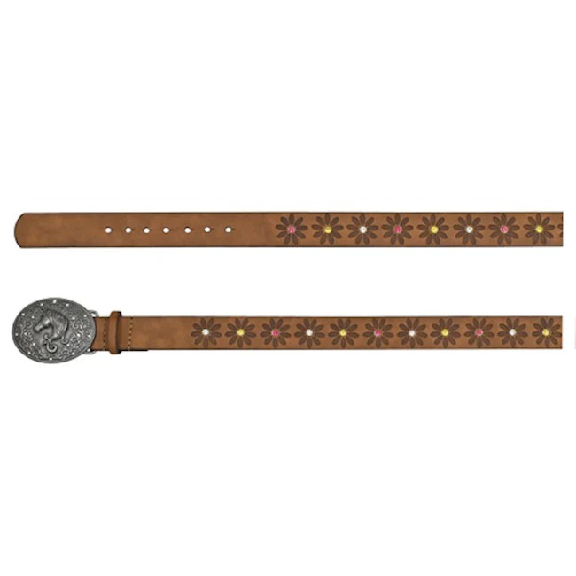 Catchfly Girl's Belt Brown w/Flower Motif & Crystals