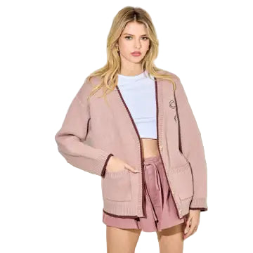 BaeVely Women's  Cowboy Boots Cardigan- Dusty Mauve