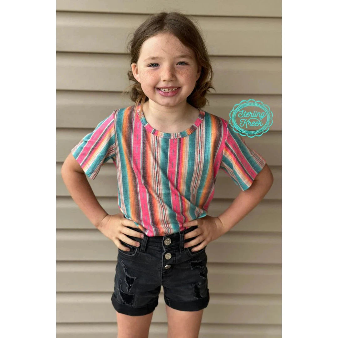 Sterling Kreek Girl's Mini Serape Summer T-Shirt - Pink & Turquoise - Irvine Tack & Western Wear