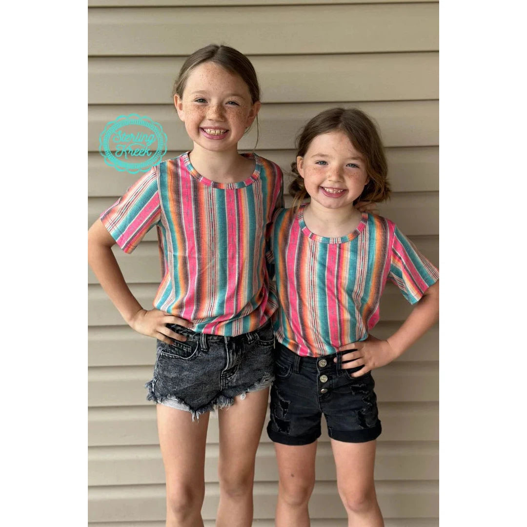 Sterling Kreek Girl's Mini Serape Summer T-Shirt - Pink & Turquoise - Irvine Tack & Western Wear