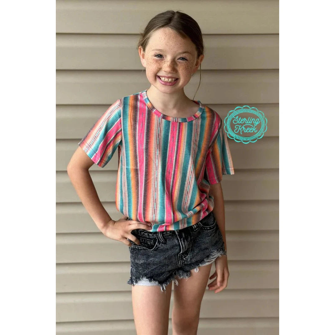 Sterling Kreek Girl's Mini Serape Summer T-Shirt - Pink & Turquoise - Irvine Tack & Western Wear