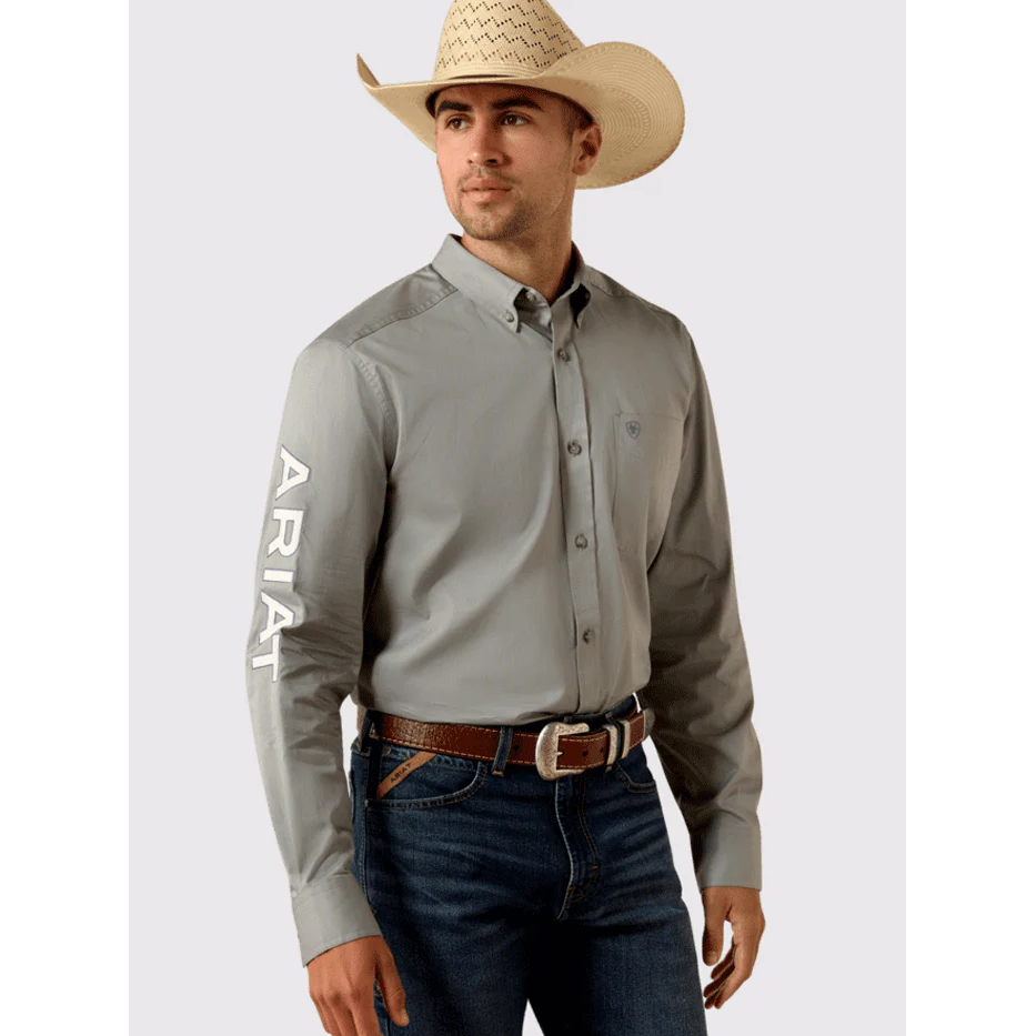 Ariat Men's Team Logo Twill Long Sleeve Fitted Shirt - Grey/Khaki