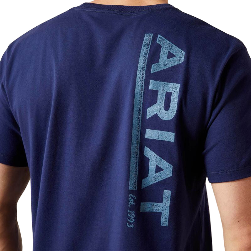 Ariat Men's New Vertical Logo Short Sleeve Tee Shirt - Medieval Blue - Irvine Tack & Western Wear