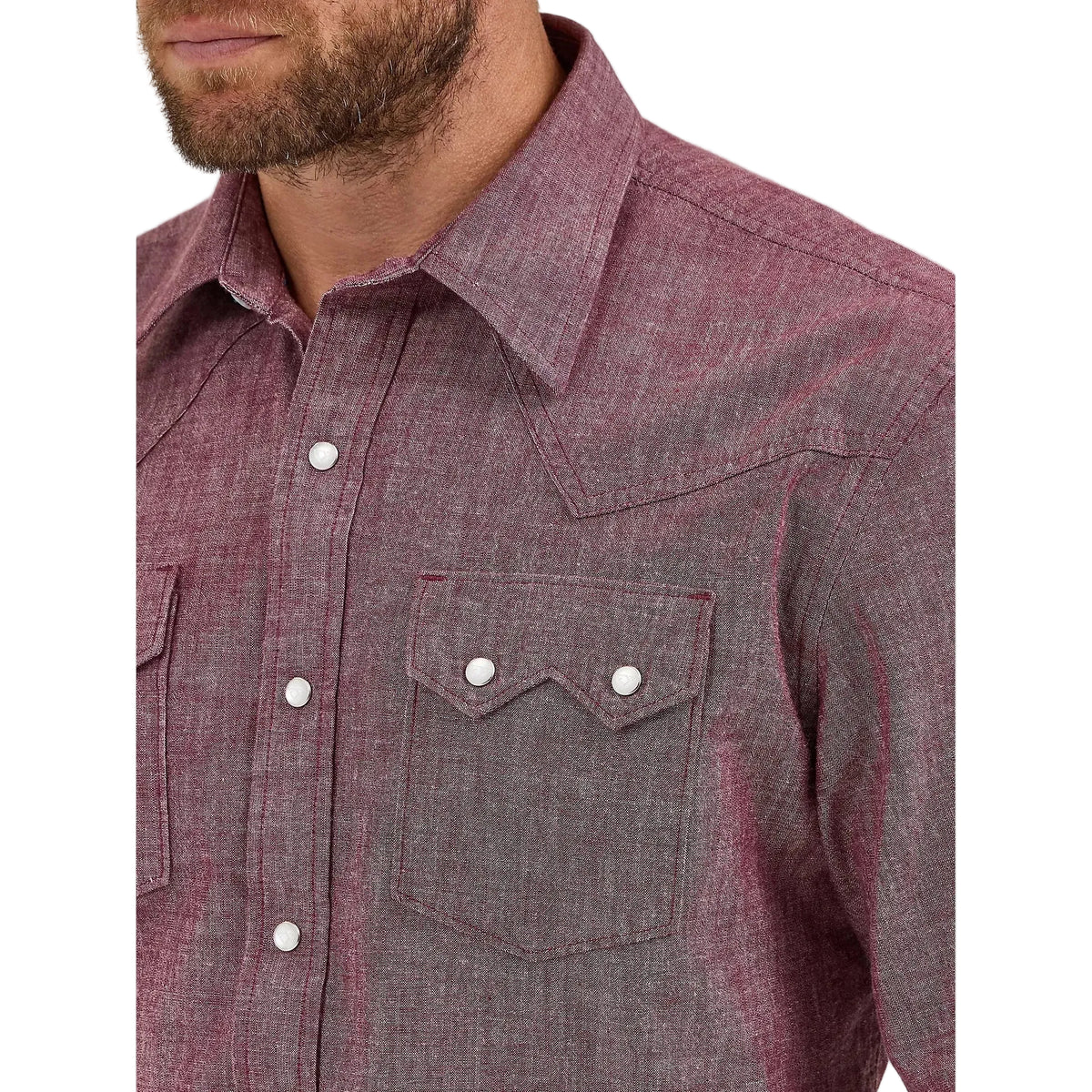 Wrangler Men's Cody Johnson Two Pocket Western Long Sleeve Snap Shirt - Burgundy