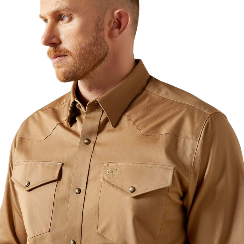 Ariat Men's Solid Twill Fitted Long Sleeve Shirt - Khaki