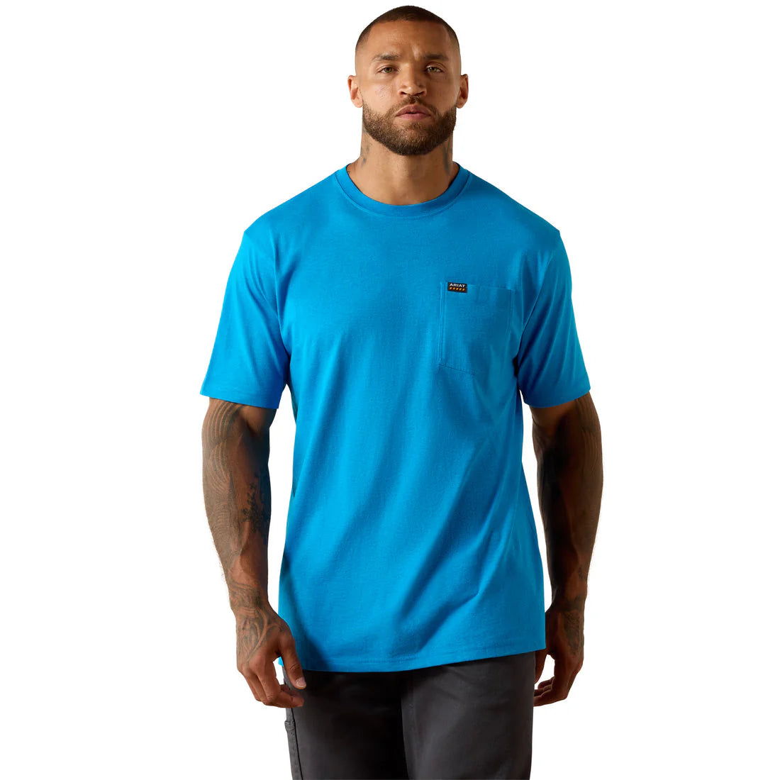 Ariat Men's Rebar Cotton Strong Standard Pocket Short Sleeve Tee Shirt - Methyl Blue Heather
