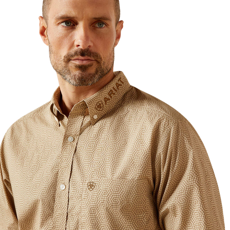 Ariat Men's Team Penn Fitted Long Sleeve Shirt - Khaki/Light Brown - Irvine Tack & Western Wear