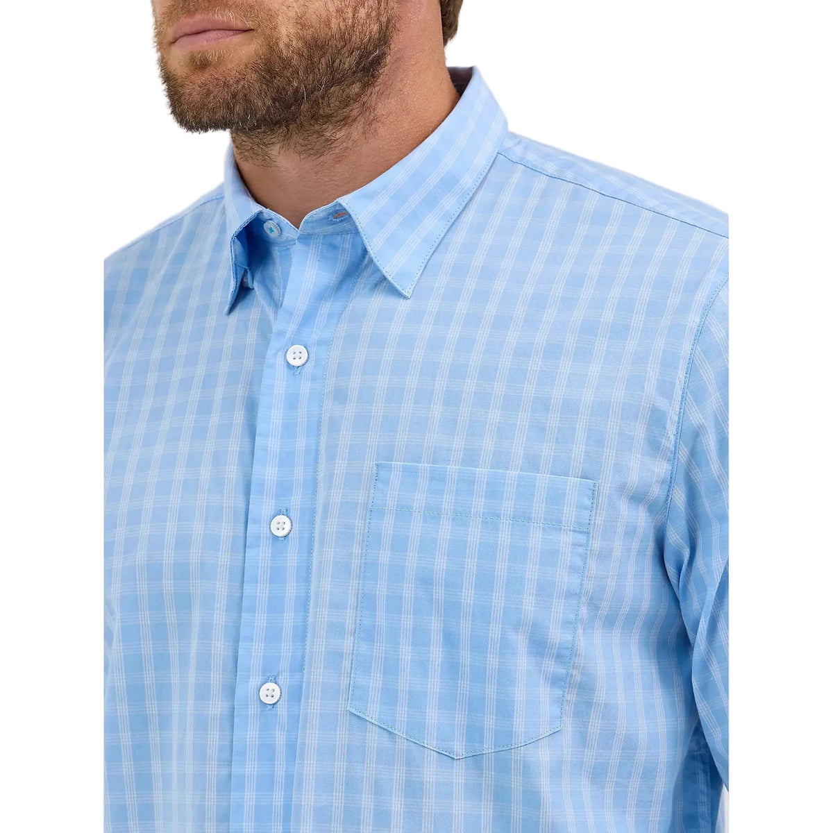 Wrangler Men's Cody Johnson One Pocket Button Down Long Sleeve Shirt - French Blue Check