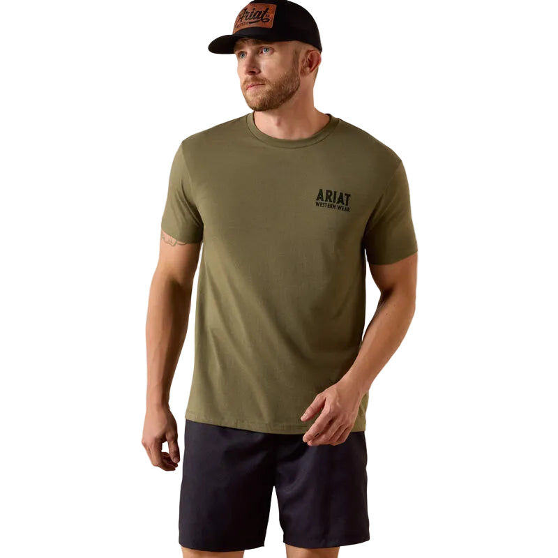 Ariat Men's Outline Shop Short Sleeve Tee Shirt - Military Heather