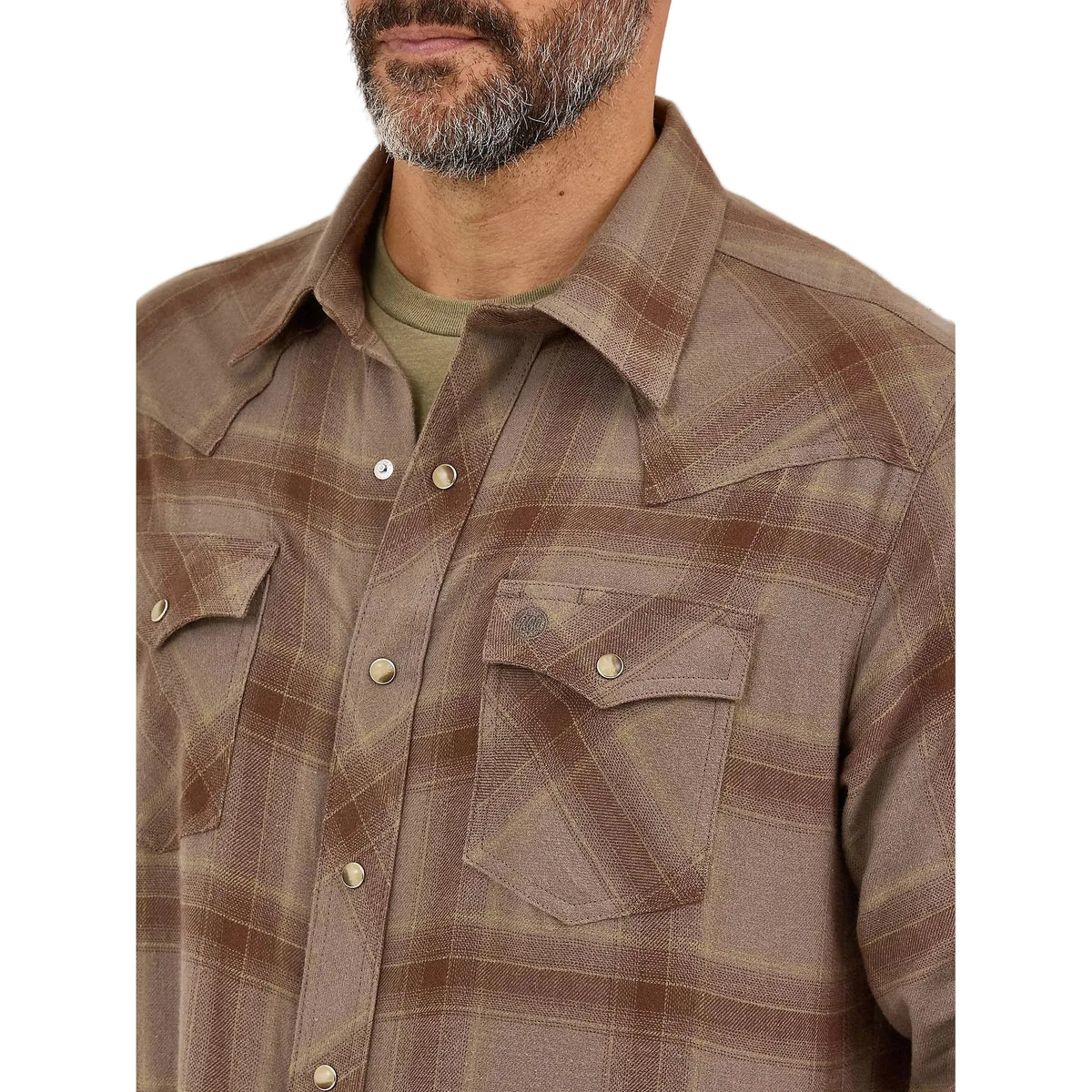 Wrangler Men's Retro Western Plaid Flannel Long Sleeve Snap Shirt - Clay Brown