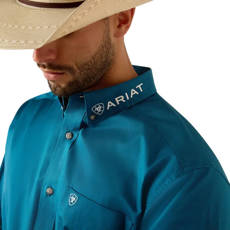 Ariat Men's Team Logo Lightweight Twill Classic Fit Long Sleeve Shirt - Corsair/Red