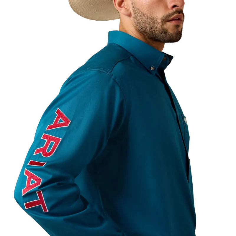 Ariat Men's Team Logo Lightweight Twill Classic Fit Long Sleeve Shirt - Corsair/Red