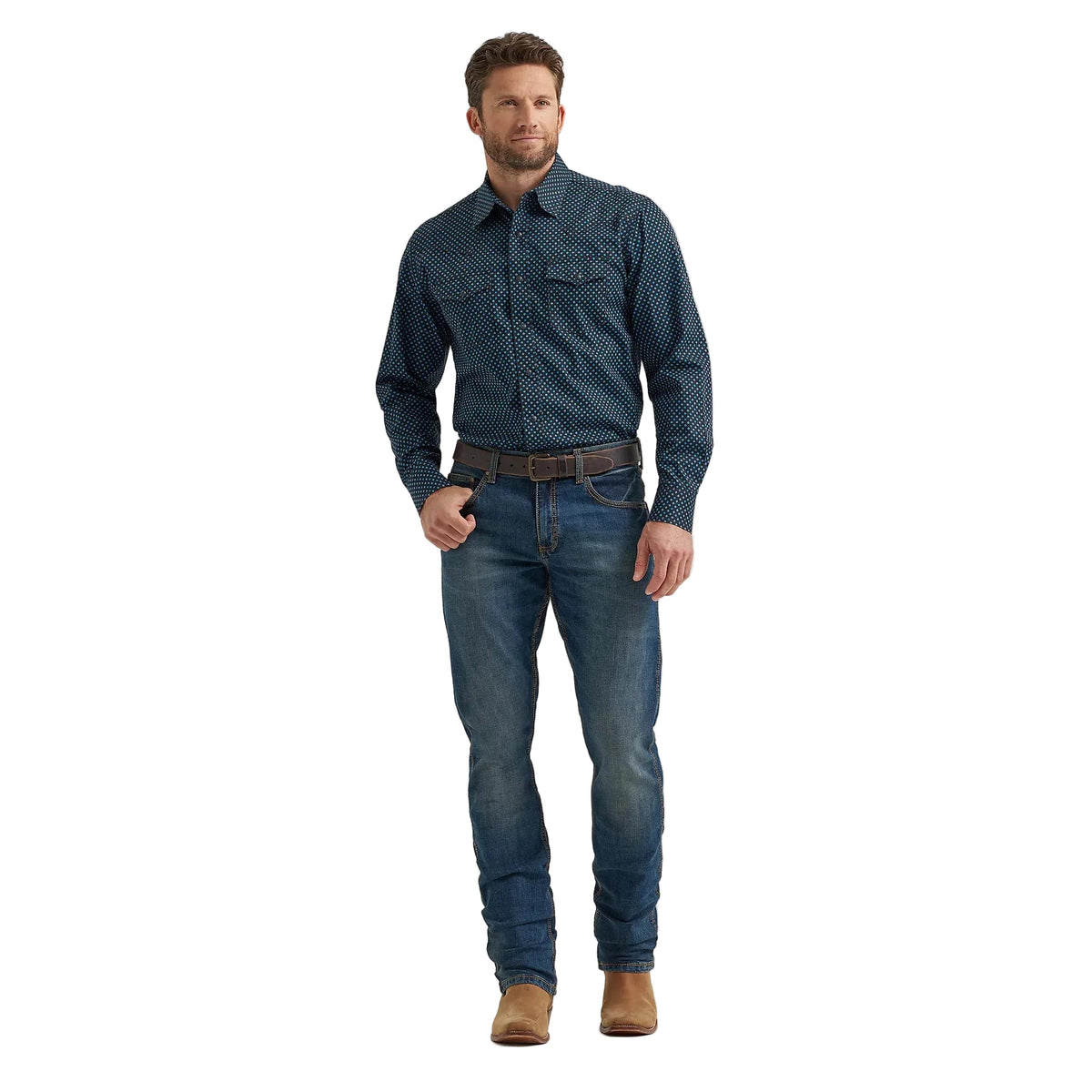 Wrangler Men's Retro Premium Western Printed Long Sleeve Snap Shirt - Midnight Navy