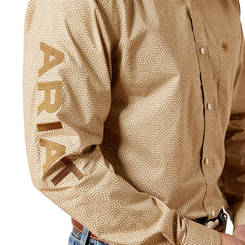 Ariat Men's Team Penn Fitted Long Sleeve Shirt - Khaki/Light Brown - Irvine Tack & Western Wear