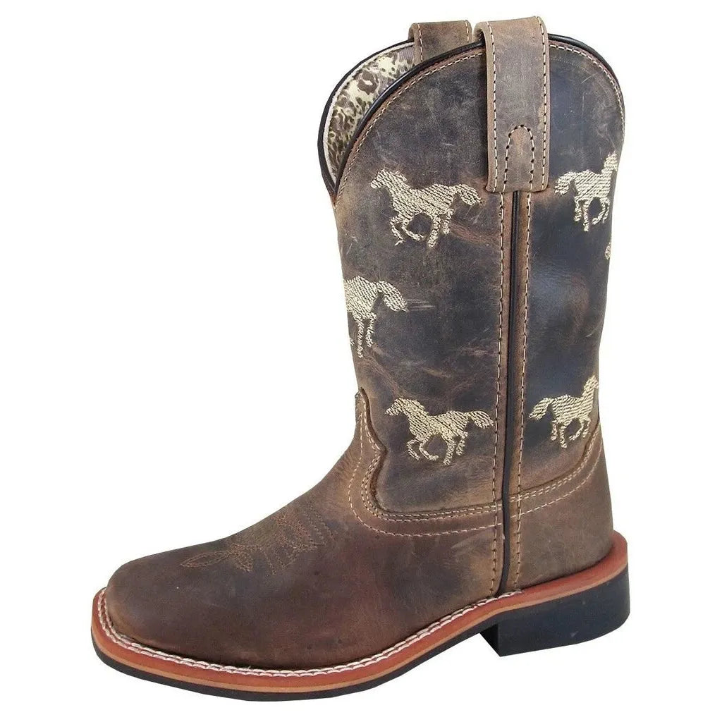Smoky Mountain Boots Kid's Rancher Western Boots- Brown Oil Distress