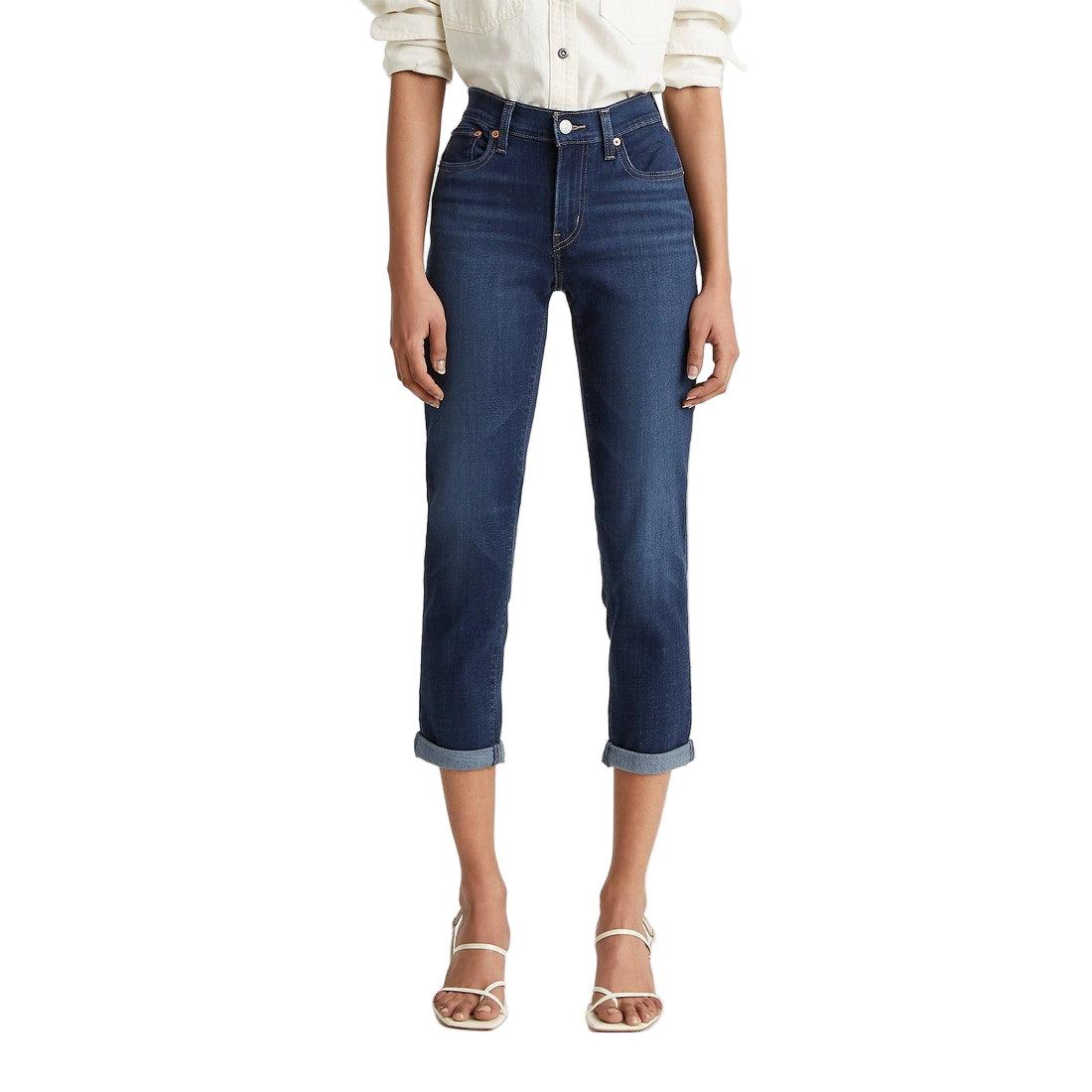 Levi Women's Mid Rise Boyfriend Cropped Jeans - Cobalt Layer (Dark Wash)