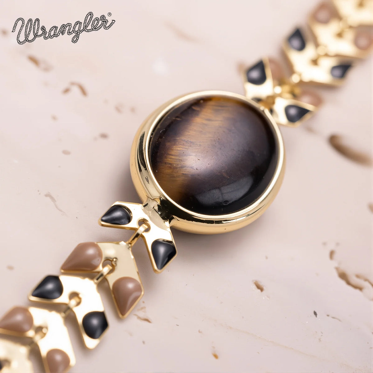 Wrangler Oval Shaped Stone Chain Bracelet- Brown