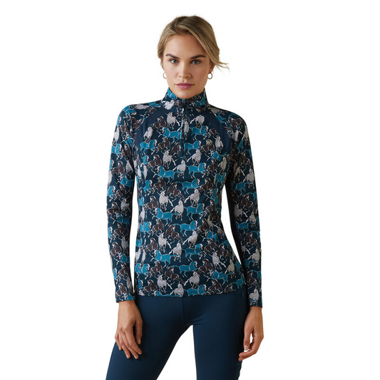 Ariat Womens Sunstopper 2.0 1/4 Zip Baselayer - Mosaic Blue Reflections Print
