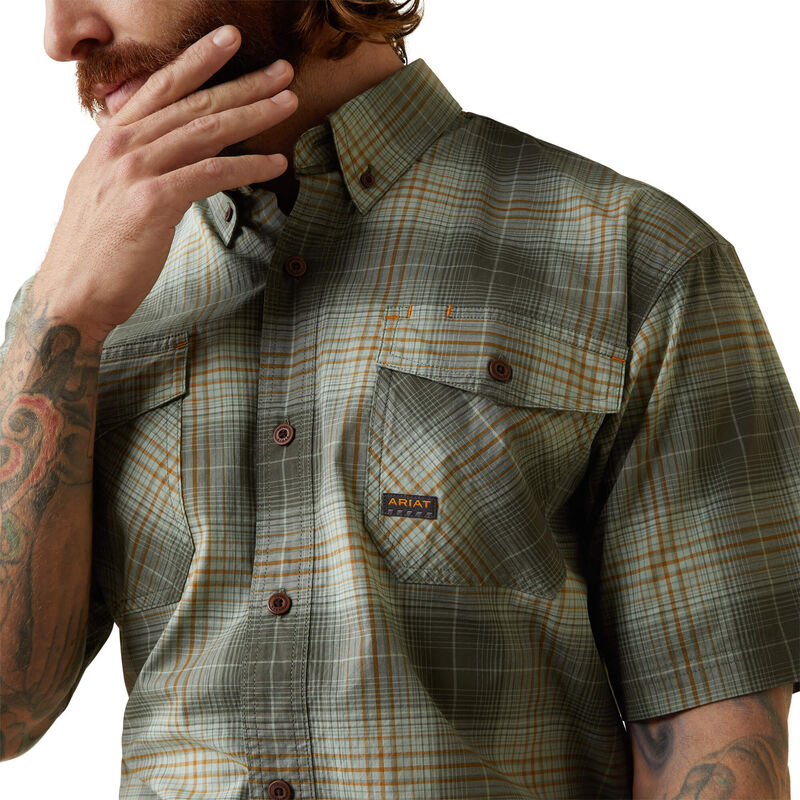 Ariat Mens Rebar Made Tough DuraStretch Work Shirt - Silt Green Plaid