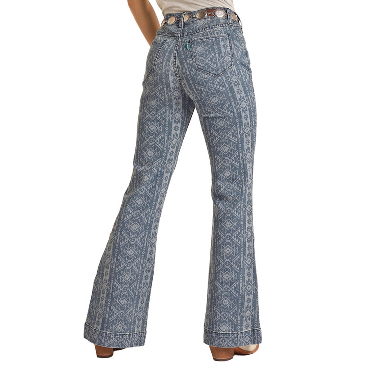 Hooey Women's Aztec Print High Rise Trouser Jeans - Medium Vintage Wash *FINAL SALE*