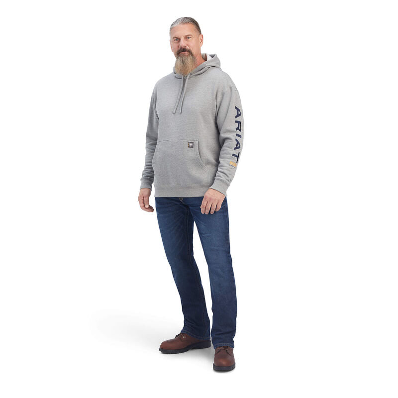 Ariat Mens Rebar Graphic Hoodie Heather Grey/Deep Ultramarine
