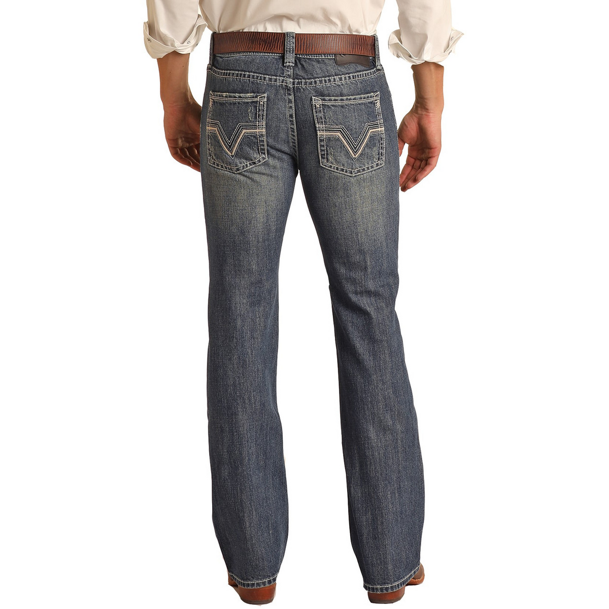 Rock & Roll Mens Rope Stitch V Pistol Jeans