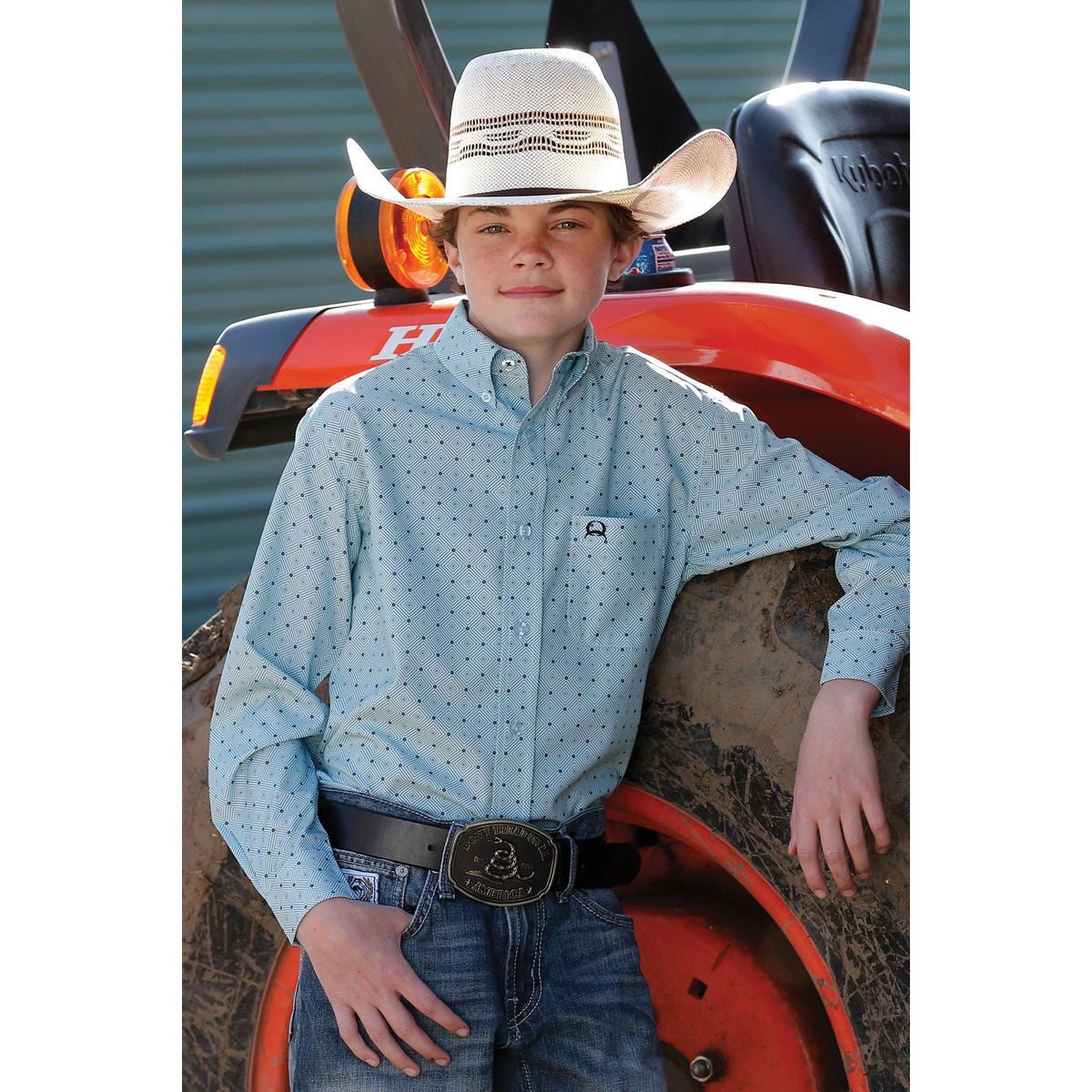 Cinch Mens LS Print Arenaflex Shirt  Light Blue