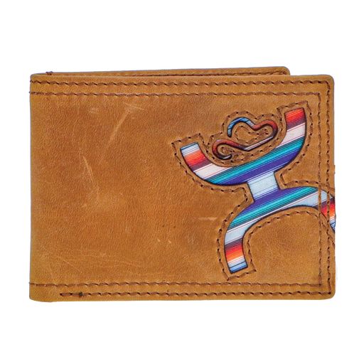 Laser Cut Hands Up Hooey Logo Front Pocket Bifold Wallet w/Sunset Serape Print Inlay