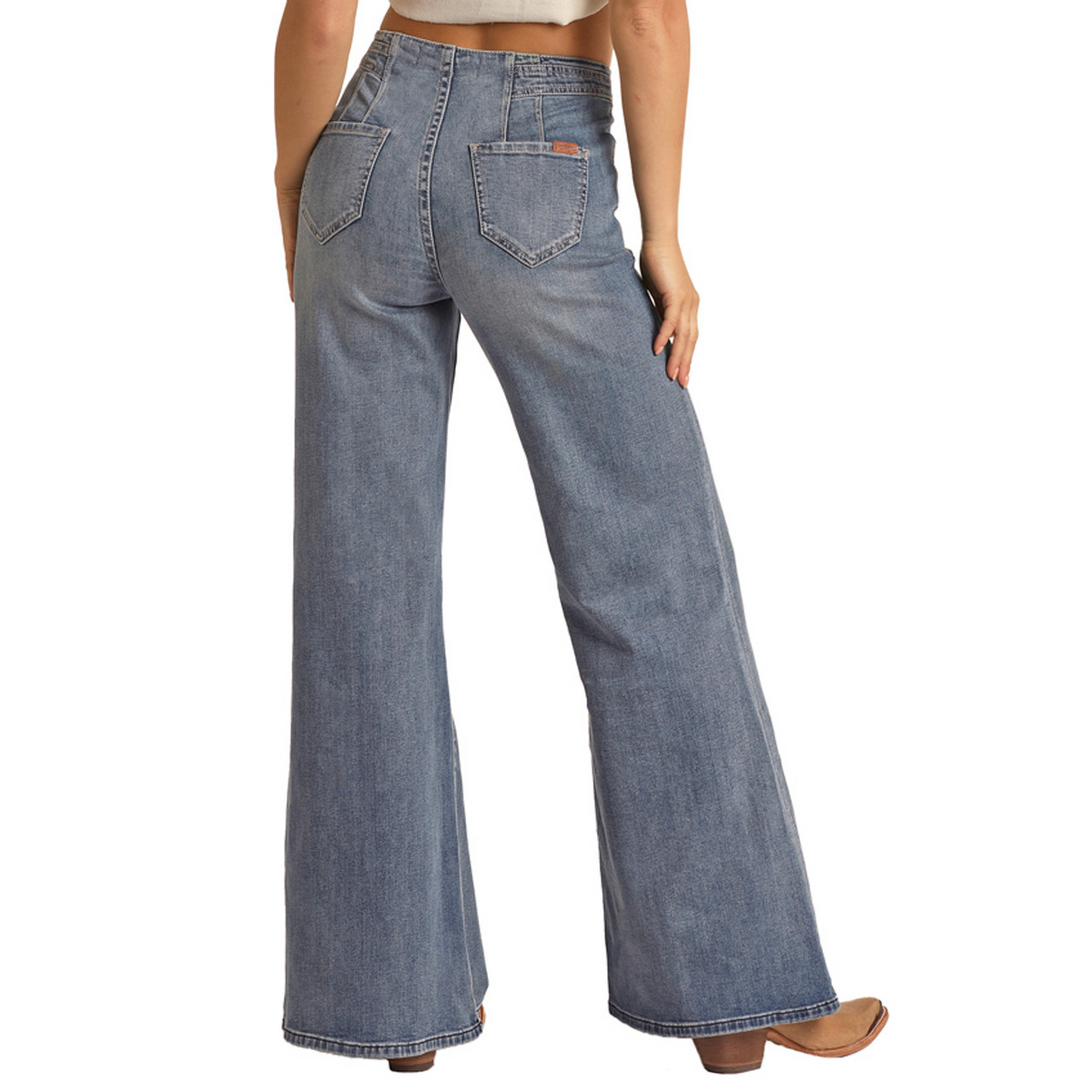 Rock & Roll Women's High Rise Extra Stretch Palazzo Flare Jeans - Medium Wash