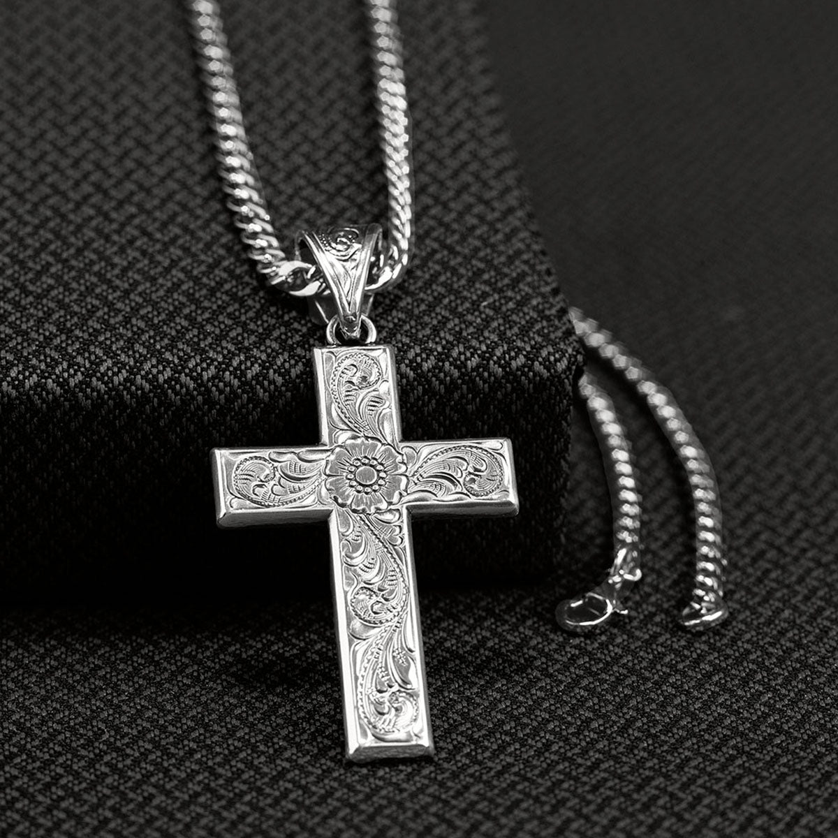 Twister Men's 24" Scroll Cross Necklace - Silver - Irvine Tack & Western Wear