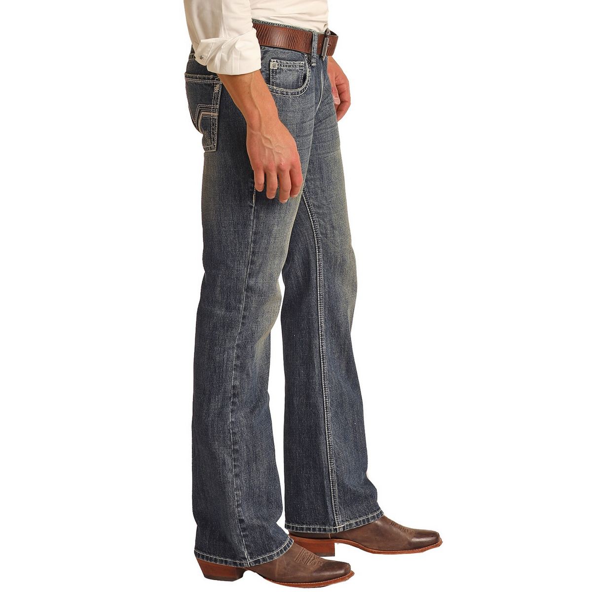 Rock & Roll Mens Rope Stitch V Pistol Jeans