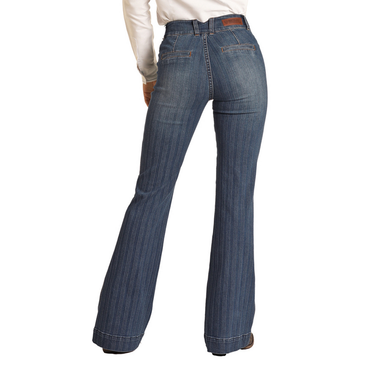 Rock & Roll Women's High Rise Extra Stretch Jacquard Stripe Trouser Jeans - Dark Wash