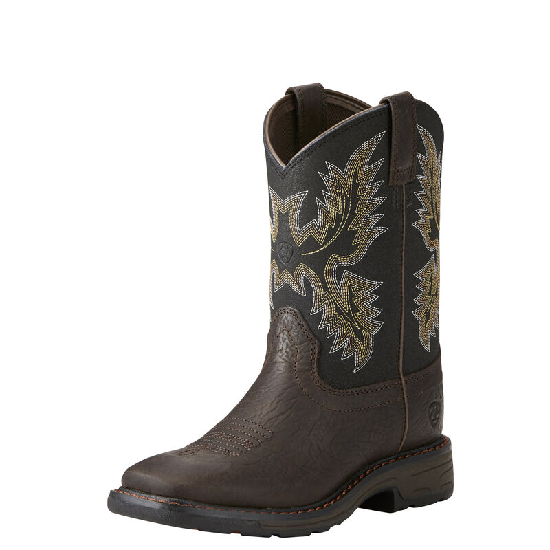 Ariat Youth WorkHog Wide Square Toe Western Boot - Bruin Brown/Black