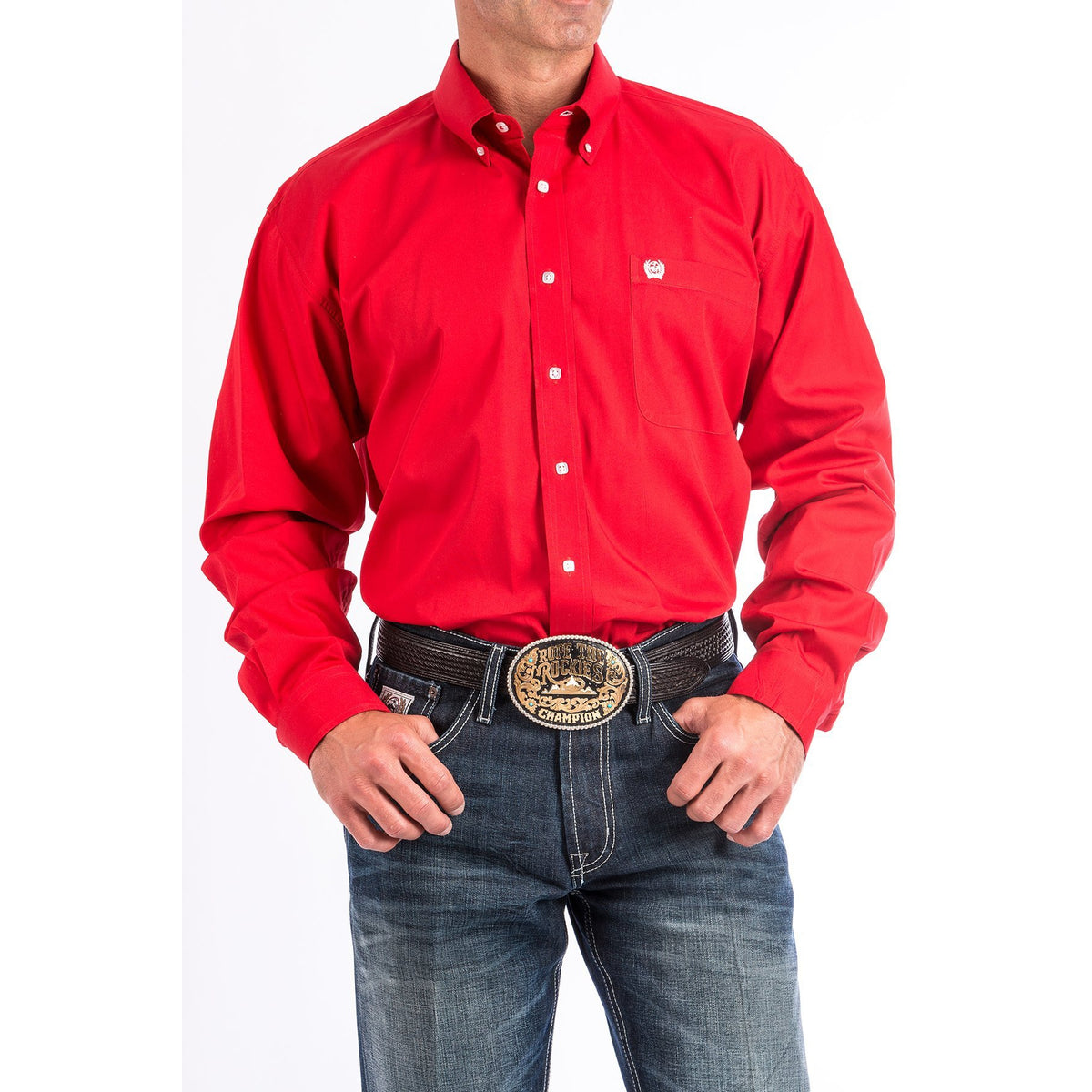 Cinch Classic Fit Long Sleeve Men's Cotton Shirt - Red - Irvine Tack & Western Wear