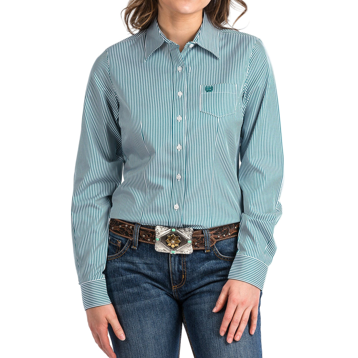Cinch Women's Long Sleeve Shirt - Teal Stripe - Irvine Tack & Western Wear