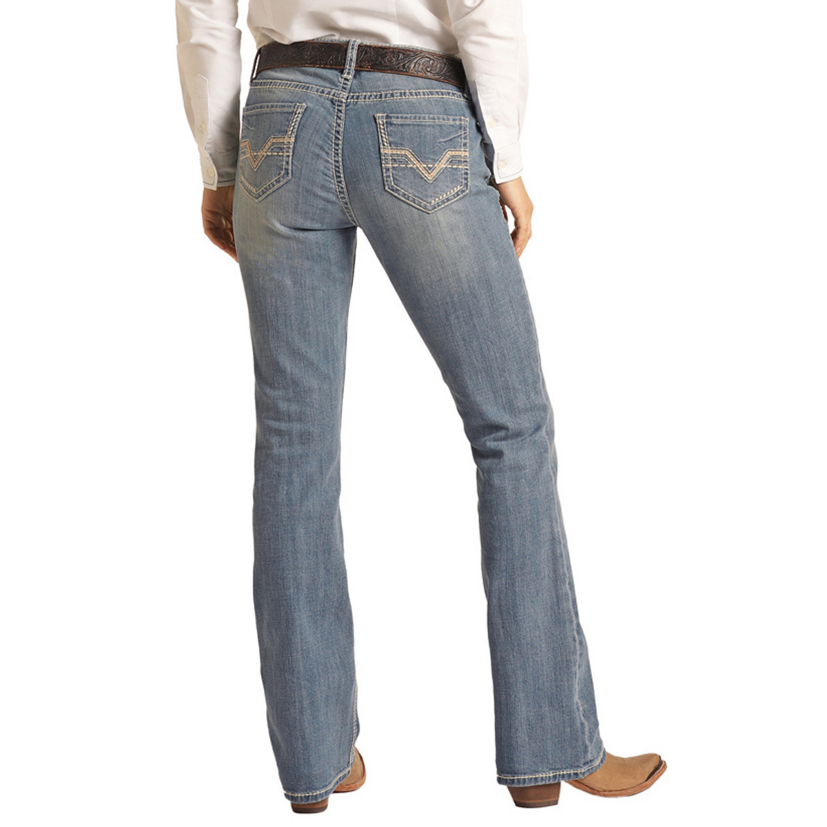 Rock & Roll Womens Mid Rise Stitch Bootcut Riding Jeans - Medium Vintage