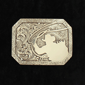 Nocona Men's Rectangle Stamped Edge Cowboy Roping Buckle - Silver - Irvine Tack & Western Wear