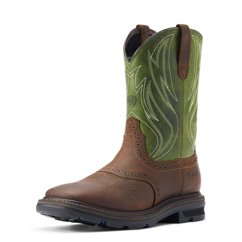 Ariat Men's Sierra Shock Shield Western Boots - Dark Brown/Grass Green - Irvine Tack & Western Wear