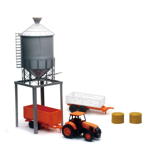 Kubota Farm Tractor and Grain Bin Tower Set